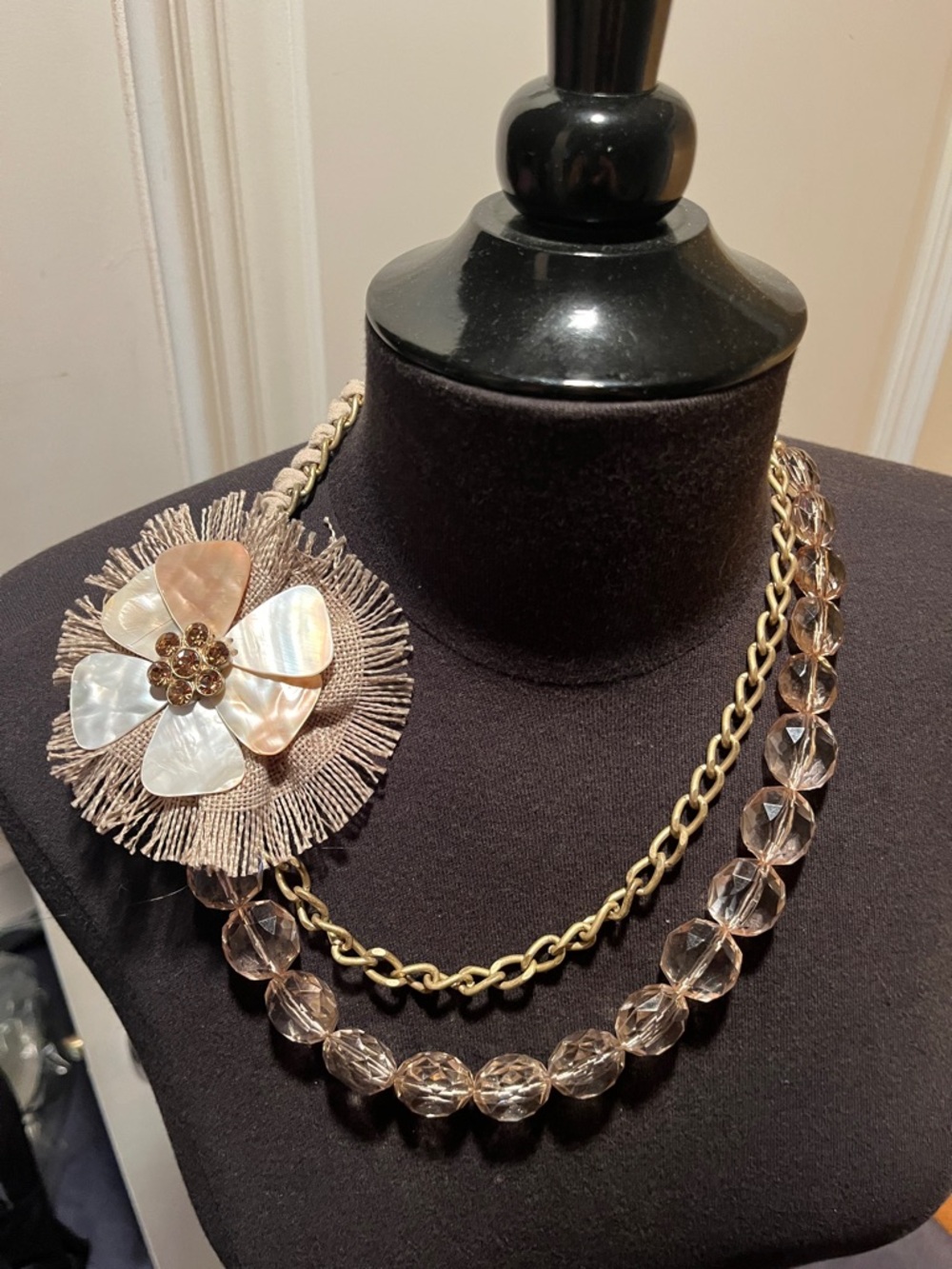 Gold-Tone and Champagne Flower Statement Necklace - Women Jewelry